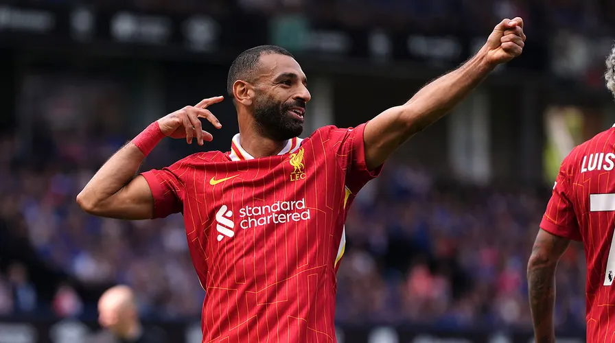 Salah ăn mừng sau khi ghi bàn ấn định chiến thắng 2-0 cho Liverpool, trong trận đấu trên sân của Ipswich Town ở vòng một Ngoại hạng Anh. Ảnh: LFC.