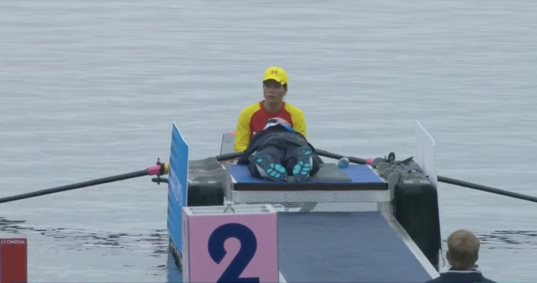 Phạm Thị Huệ trước khi thi đấu vòng loại thuyền đơn nữ rowing Olympic Paris 2024 chiều 27/7.