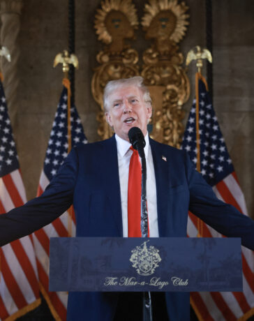 Republican presidential candidate former President Donald Trump speaks during a press conference at his Mar-a-Lago estate on August 08, 2024, in Palm Beach, Florida. Polls currently show a close race between Trump and Democratic presidential candidate, U.S. Vice President Kamala Harris. Joe Raedle/Getty Images/AFP