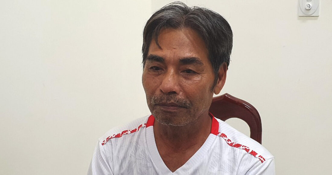 Hoàng Thanh Bình tại cơ quan điều tra. Ảnh: Ngọc Oanh