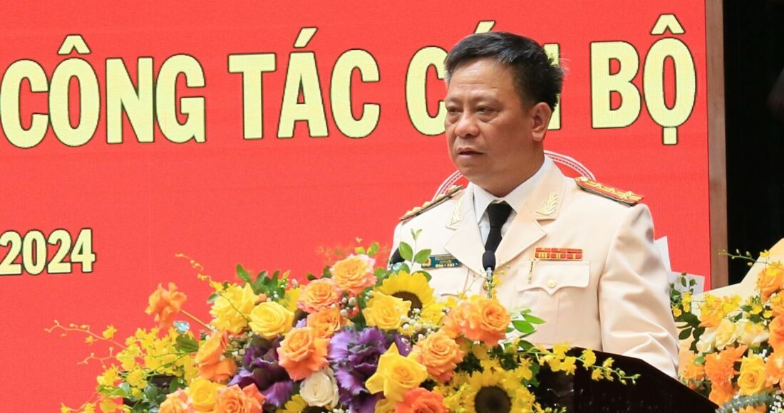 Đại tá Trần Xuân Ánh tại lễ công bố giữ chức Giám đốc Công an tỉnh Thái Bình, ngày 16/8. Ảnh TB