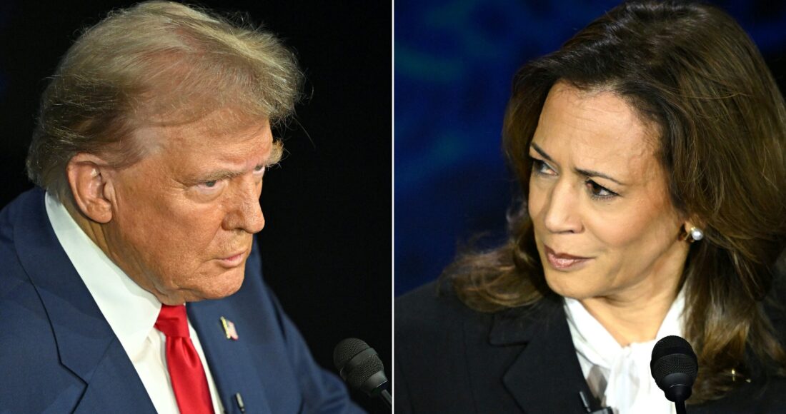 Ứng viên tổng thống đảng Cộng hòa Donald Trump (trái) và Phó tổng thống Kamala Harris trong buổi tranh luận ở Philadelphia, bang Pennsylvania ngày 10/9. Ảnh: AFP