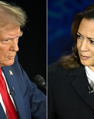 Ứng viên tổng thống đảng Cộng hòa Donald Trump (trái) và Phó tổng thống Kamala Harris trong buổi tranh luận ở Philadelphia, bang Pennsylvania ngày 10/9. Ảnh: AFP