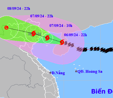 Dự báo hướng đi và vùng ảnh hưởng bão Yagi, tối 6/9. Ảnh: NCHMF