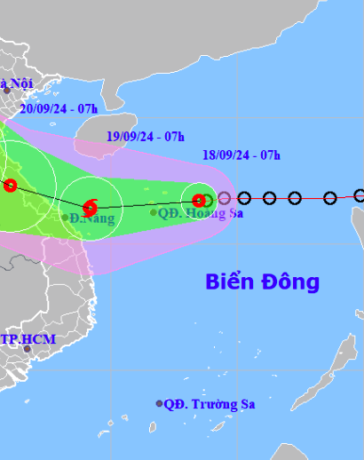 Dự báo hướng đi và vùng ảnh hưởng áp thấp nhiệt đới. Ảnh: NCHMF