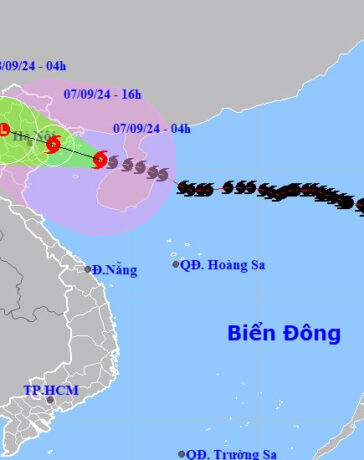Dự báo đường đi và khu vực ảnh hưởng của bão Yagi. Ảnh: NCHMF