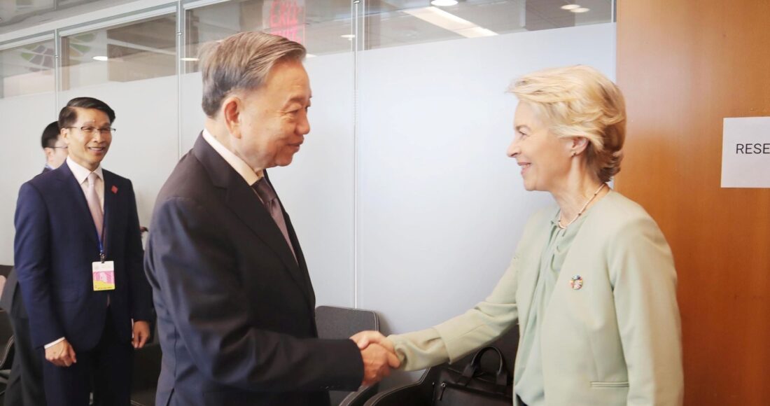 Tổng Bí thư, Chủ tịch nước Tô Lâm và Chủ tịch Ủy ban châu Âu (EC) Ursula von de Layern tại New York, Mỹ, ngày 24/9. Ảnh: TTXVN