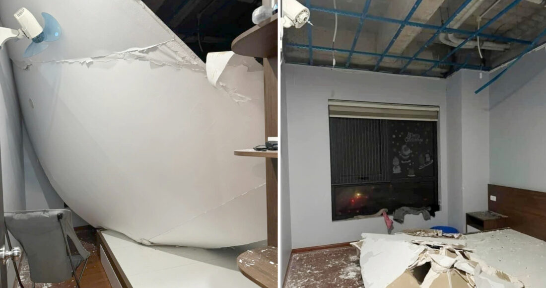 Trần thạch cao bị sập trong căn chung của của gia đình chị Ngọc Bích ở quận Hà Đông, Hà Nội. Ảnh: Nhân vật cung cấp