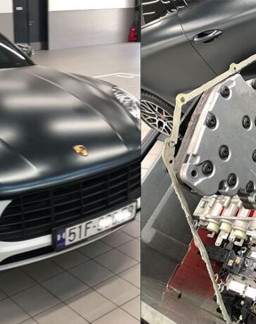 Chiếc Macan khi nằm xưởng Porsche Sài Gòn với cụm van điều khiển hộp số được tháo rời. Ảnh: Phạm Tấn