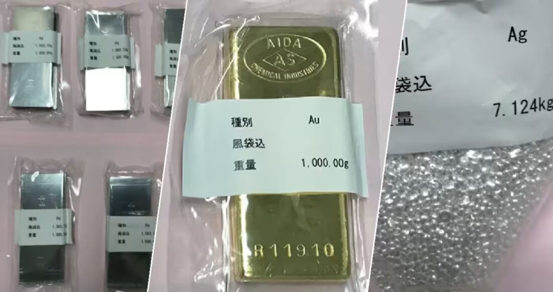 Kim loại vàng thu được từ tro cốt hỏa táng. Ảnh: Chính quyền Kumamoto