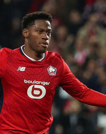 Jonathan David mừng bàn duy nhất cho Lille trước Real trên sân Pierre Mauroy, Pháp, ở lượt hai Champions League tối 2/10/2024. Ảnh: UEFA