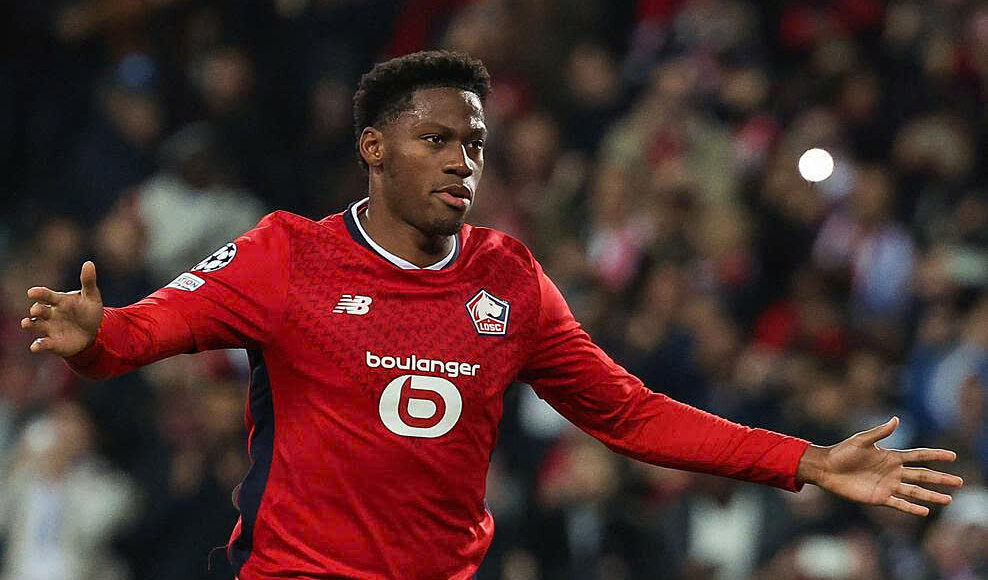 Jonathan David mừng bàn duy nhất cho Lille trước Real trên sân Pierre Mauroy, Pháp, ở lượt hai Champions League tối 2/10/2024. Ảnh: UEFA