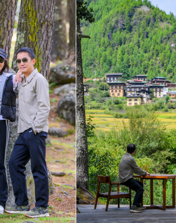 Gia Linh, Triều Vỹ du lịch Bhutan. Ảnh: Weibo/Liu Jialing