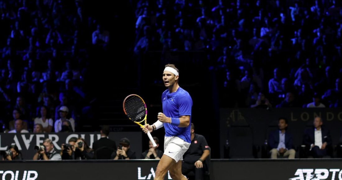 Nadal mừng một điểm thắng tại Laver Cup 2019. Ảnh: Reuters