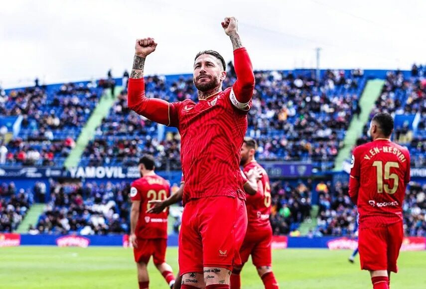 Ramos mừng bàn trong trận Sevilla thắng Getafe 1-0 hôm 30/3 tại La Liga. Ảnh: EFE
