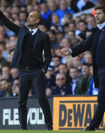 Guardiola và Pochettino so tài trong một trận đấu giữa Man City và Tottenham ở Ngoại hạng Anh vào năm 2016. Ảnh: Shutterstoc