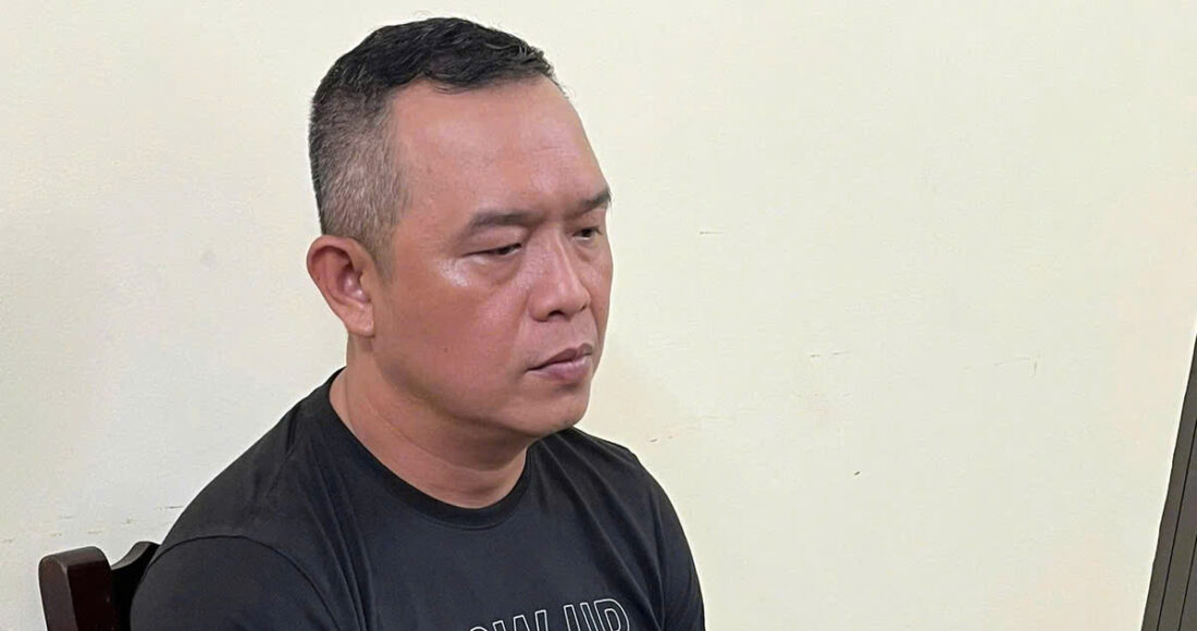 Ngô Đức Giang tại cơ quan điều tra. Ảnh: Công an cung cấp