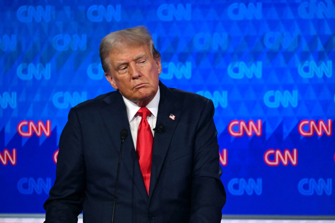 Cựu tổng thống Mỹ Donald Trump trong cuộc tranh luận với Tổng thống Joe Biden tại thành phố Atlanta, bang Georgia ngày 27/6. Ảnh: AFP