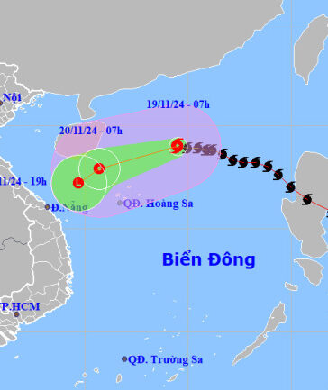 Dự báo đường đi và khu vực ảnh hưởng của bão Manyi. Ảnh: NCHMF