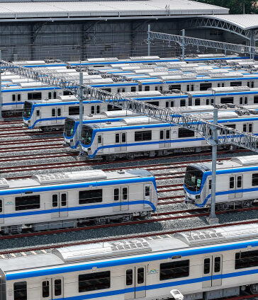 Các đoàn tàu metro số 1 Bến Thành - Suối Tiên đậu tại depot Long Bình, TP Thủ Đức, tháng 5/2024. Ảnh: Quỳnh Trần