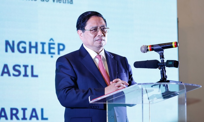 Thủ tướng Phạm Minh Chính phát biểu tại Diễn đàn doanh nghiệp Việt Nam - Brazil ở thành phố Rio de Janeiro ngày 17/11. Ảnh: Nhật Bắc
