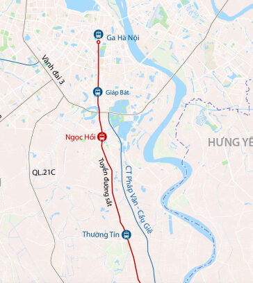 Dự kiến hướng tuyến đường sắt tốc độ cao qua Hà Nội. Đồ họa: Đăng Hiếu