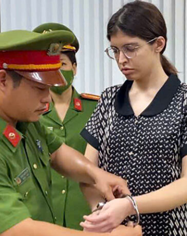 Người mẫu Andrea Aybar khi bị bắt. Ảnh: Công an cung cấp