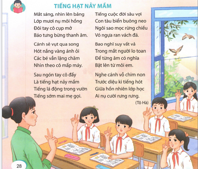 Bài Tiếng hạt nảy mầm được in trong sách Tiếng Việt 5 - Kết nối tri thức với cuộc sống. Ảnh: Trang Umbalena