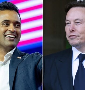Doanh nhân Vivek Ramaswamy (trái) và tỷ phú Elon Musk. Ảnh: AP