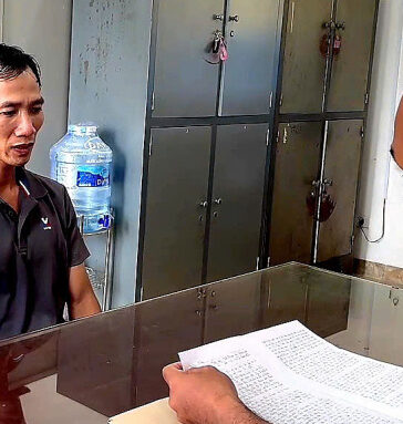 Huy tại cơ quan điều tra. Ảnh: Ngọc Oanh