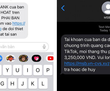 Tin nhắn giả mạo ngân hàng gửi đến khách hàng, có đường link lừa đảo, dẫn đến website mạo danh ngân hàng.