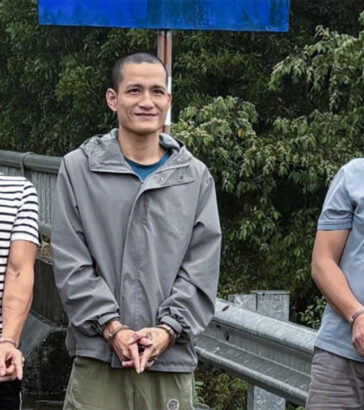 Nghi can Quyền, Hiếu và Vinh (từ phải qua), lúc bị cảnh sát khống chế. Ảnh: Công an cung cấp